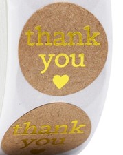 40 KRAFT THANK YOU STICKER LARGE ENVELOPE SEAL LABEL STICKERS 1.5" FREE SHIPPING