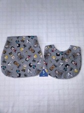 Handmade, baby bib and burp cloth set, Mickey and friends, cotton / terrycloth