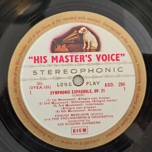 ASD 290 - W/G ED1 - Lalo/Saint-Saëns - Symphony Espagnole Menuhin UK LP - Picture 2 of 3