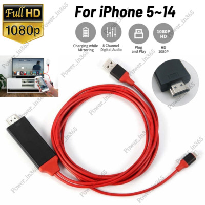 For iPhone 14 13 12 11 8 6 1080P HDMI Mirroring Cable Phone to TV HDTV Converter