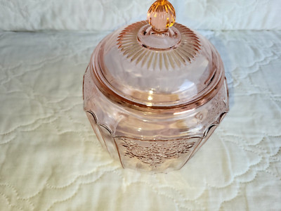 Antique Anchor Hocking Mayfair Pink Depression Glass Biscuit Cookie Jar 8''