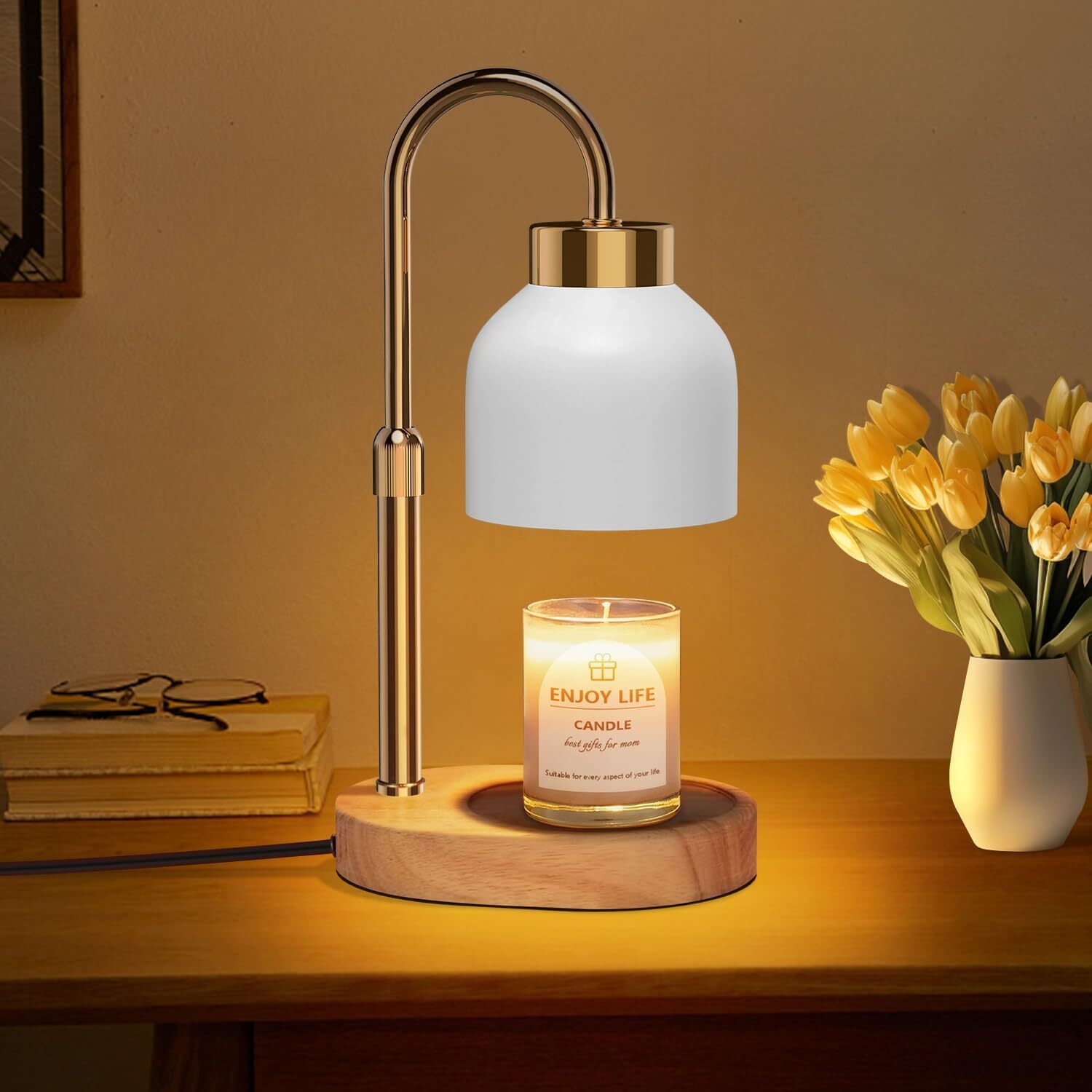 Candle Warmer Lamp with Dimmer and Adjustable Height for Mothers Day in White  -image
