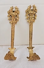 A & H Brass period leaf Curtain Holdback pair Gold 10x4x2.5 inch England tieback