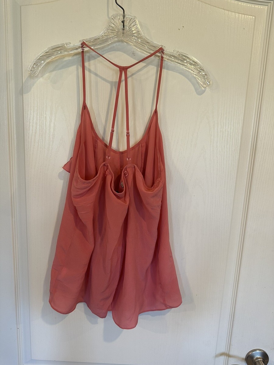 Guess vintage y2k women's pink silk strappy back tank top