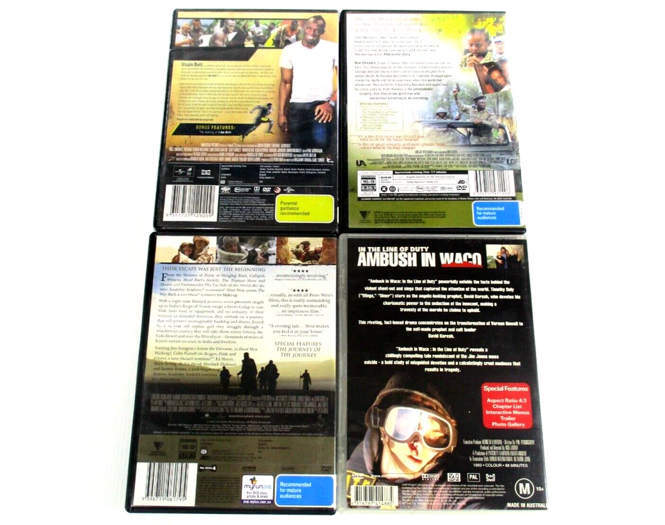 DVDs I Am Bolt-Hotel Ruanda-The Way Back-Ambush in Waco PG M PAL R4 probados Foto 2 de 4