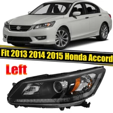 For 2013 2014 2015 Honda Accord Sedan Left Halogen Headlight Black W/O LED DRL