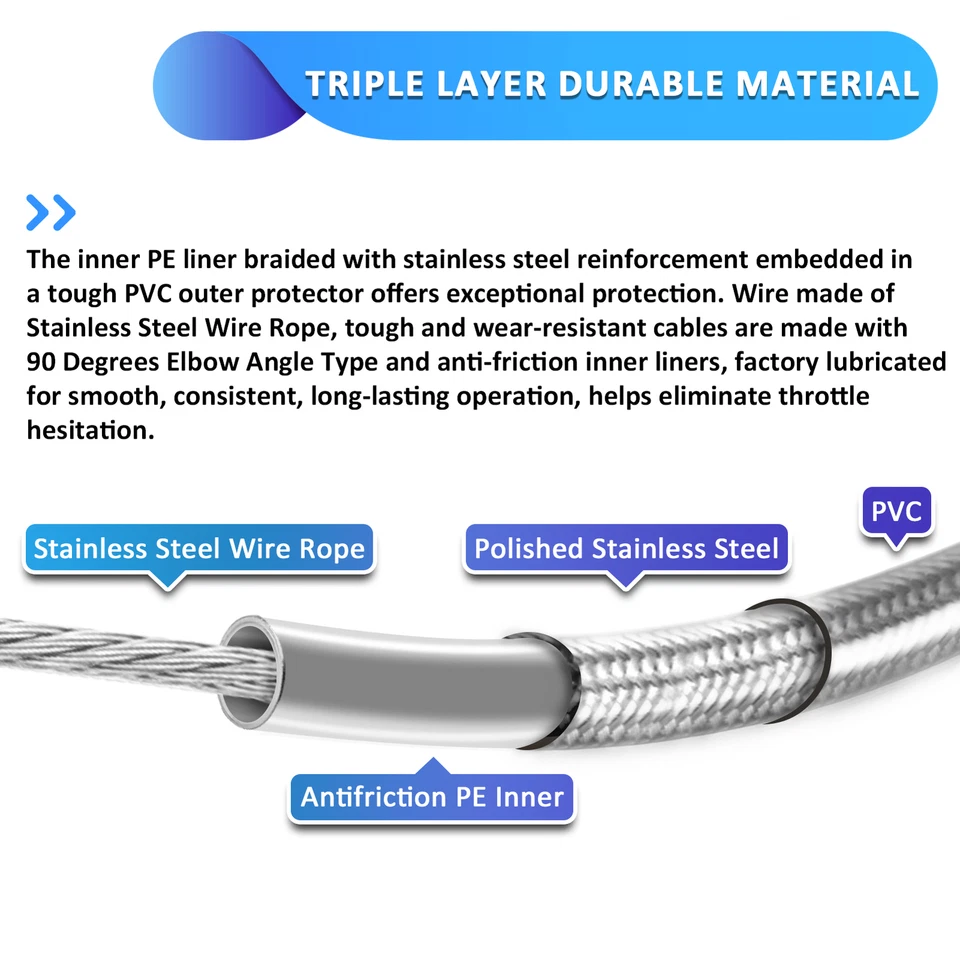 Juego de cables de acelerador y ralentí de acero inoxidable de 44" para Harley Davidson 56579-02A Foto 4 de 4