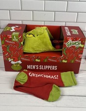 Dr. Seuss The Grinch Size:L 11/12 Men  s Christmas Holiday Slippers With Socks