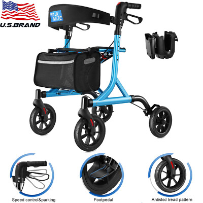 WALK MATE Rollator Walker Seniors Folding Lightweight Walking Aid 4 x 8'' Wheels