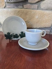 Homer Laughlin Fiesta Gray Tea/Coffee Cup & Saucer & Small Plate, Vintage