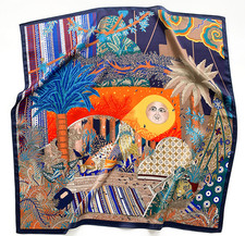 100 Silk 26" square Scarf Women neckerchief Wrap floral blue red WY18