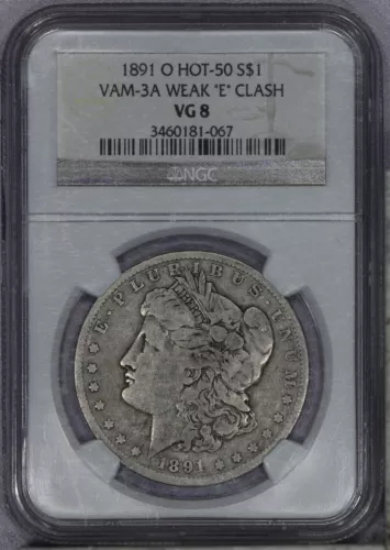 1891-O Morgan Silver Dollar $1 NGC VG8 VAM-3A Weak E Clash - Hot 50