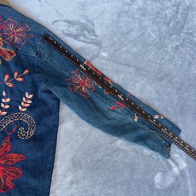 Coldwater Creek Denim Jacket Womens 1X Floral Embroidered Button