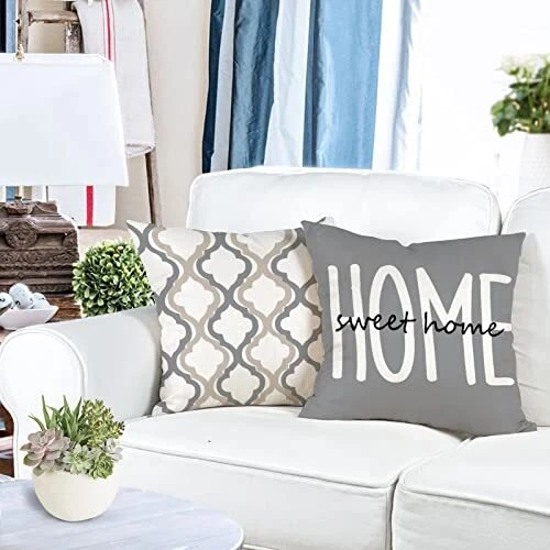 Farmhouse Throw Pillow Covers 18x18 Set of 4 18" x 18" (Pack of 4) Light Gray - Image 4 of 4