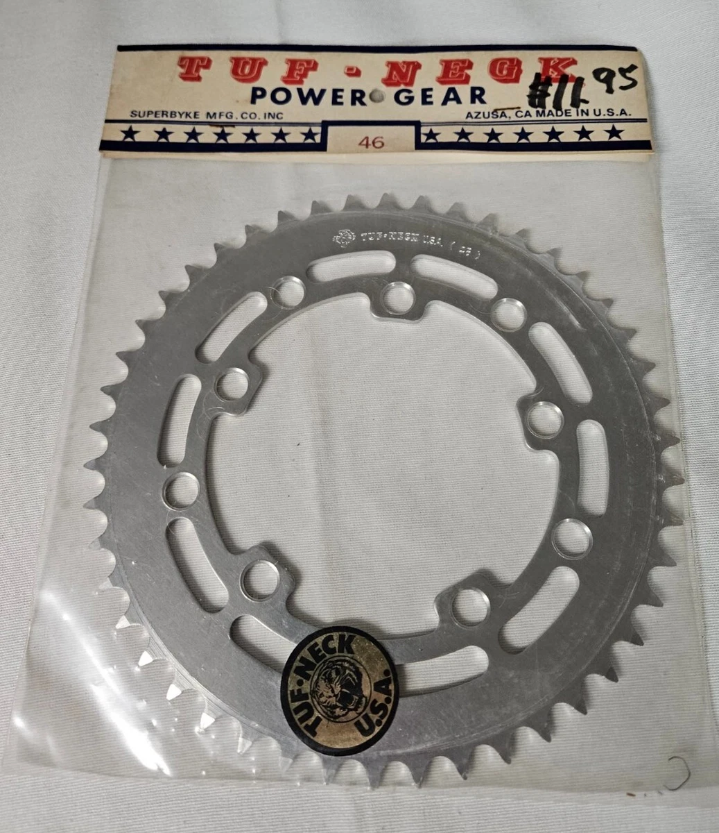 TUF NECK POWER GEAR CHAINRING 80 s VINTAGE BMX SPROCKET 46 NOS Silver In Package