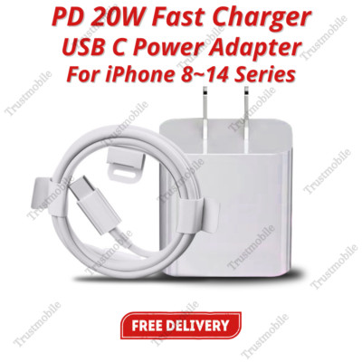 20W Power Adapter USB C Type-C Fast Charger PD Cable For iPhone 14 13 12 11 XR 8