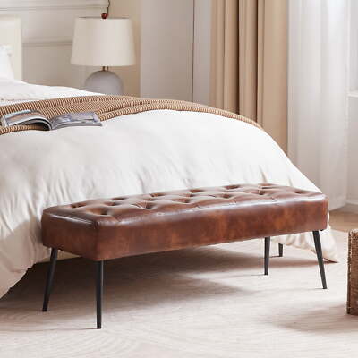 Modern Leather Upholstered Bench Velvet Bench for Bedroom Entryway Ottoman Bench