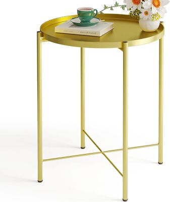 Fixwal Metal Side Table Gold End Table for Small Spaces Round Accent Side Tab...
