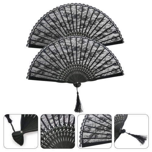  2 Pcs Lace Cloth Double Layer Fan Fabric Folding Prom Gifts - 第 1/12 張圖片