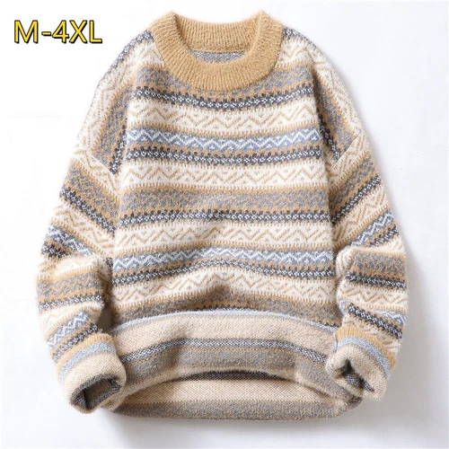 Maglione Uomo Ragazzo Righe Etniche Ecopelliccia Mohair Maglione Soffice Pullover Retrò*/ - Foto 13 di 18