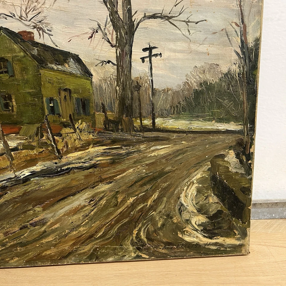 1941 WPA Regionalismo Óleo Sobre Lienzo Pintura Mischa Kallis Gran Cuello Long Island Foto 4 de 4