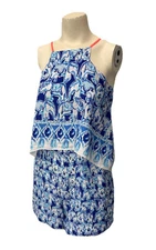 Lilly Pulitzer Celyn Romper Satin Get Trunky Women’s 0 Blue Elephant Print