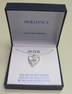 Brilliance Silver Heart shape  Swarovski Crystal Sister Necklace NWT boxed