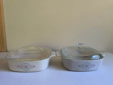 2 Vintage CorningWare English Breakfast 1 Liter Casserole Dish A-1-B w/ Lids