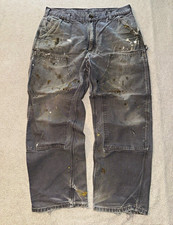 Vintage 90s Carhartt Double Knee Carpenter Pants Leather Patch 36x30