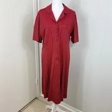 Nelly Don Vintage Red Plaid Shirt Dress Collared Short Sleeve