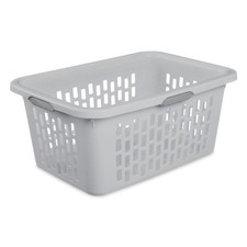 Large 2 Bushel Plastic Laundry Basket with 4 Comfort Grip Handles Light Gray