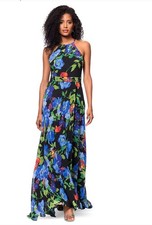 Betsy & Adam Women’s Printed Chiffon Halter-Neck Dress, Black multi, Size 14