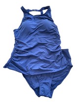 Jantzen High Neck and High Back Tankini Swimsuit Size 14 Blue Beach Swimwear NEW