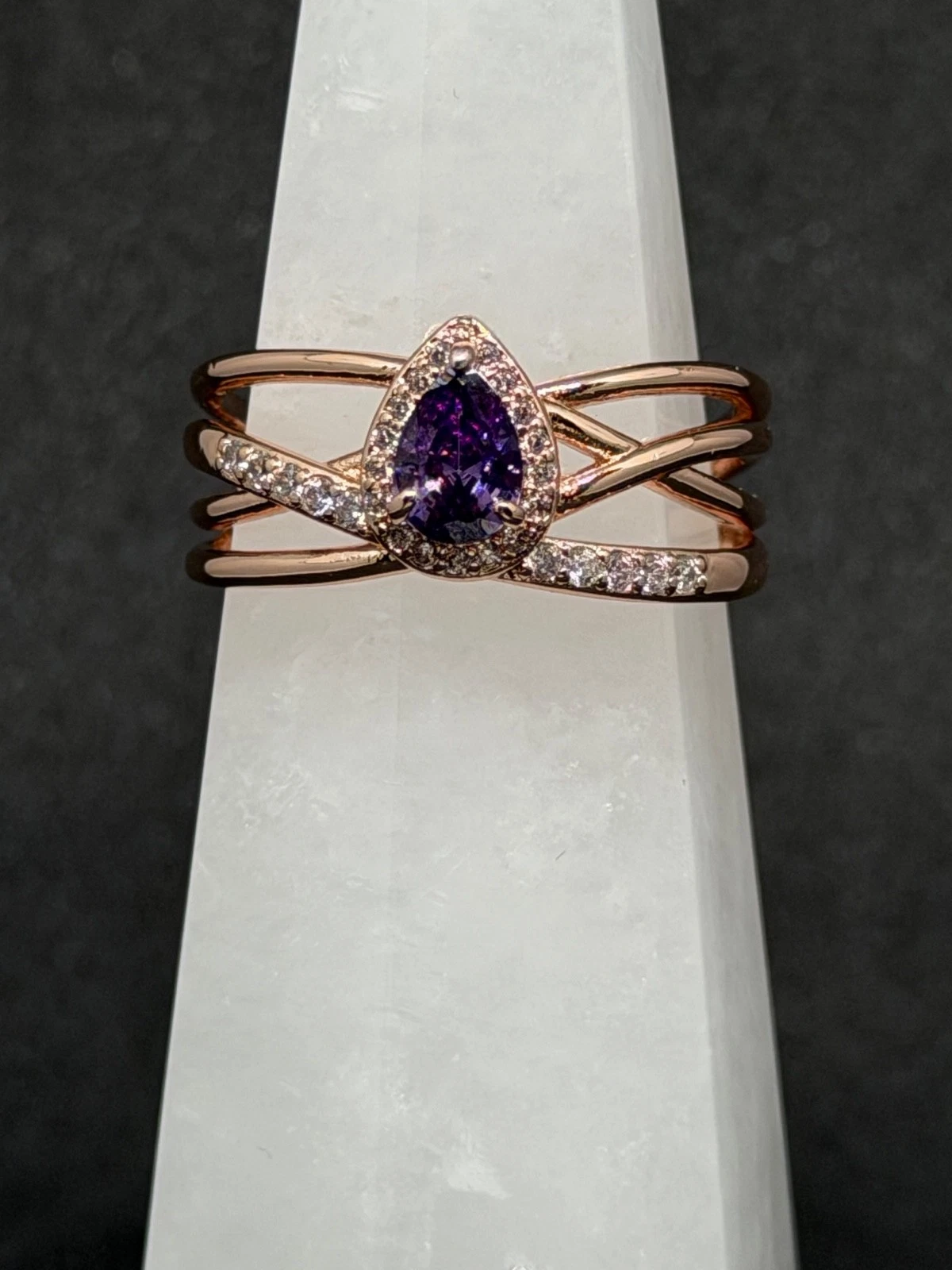 Bomb Party Ring Sz 11  "Gorgeous Glamour" Dark Amethyst CZ on Rose Gold image 1