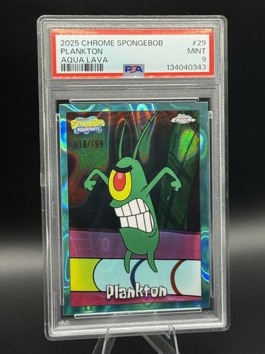 2025 Topps Chrome SpongeBob #29 Plankton Aqua Refractor /199 PSA 9