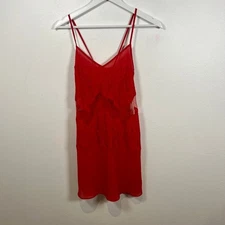 VTG Natori Red Lace Semi-Sheer Slip Dress Size XS/S Chemise Lingerie Romantic