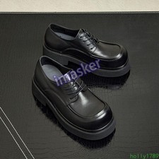 Men's Lace Up Platform Leather Shoes Casual Work Party Prom Block Heels Oxfords