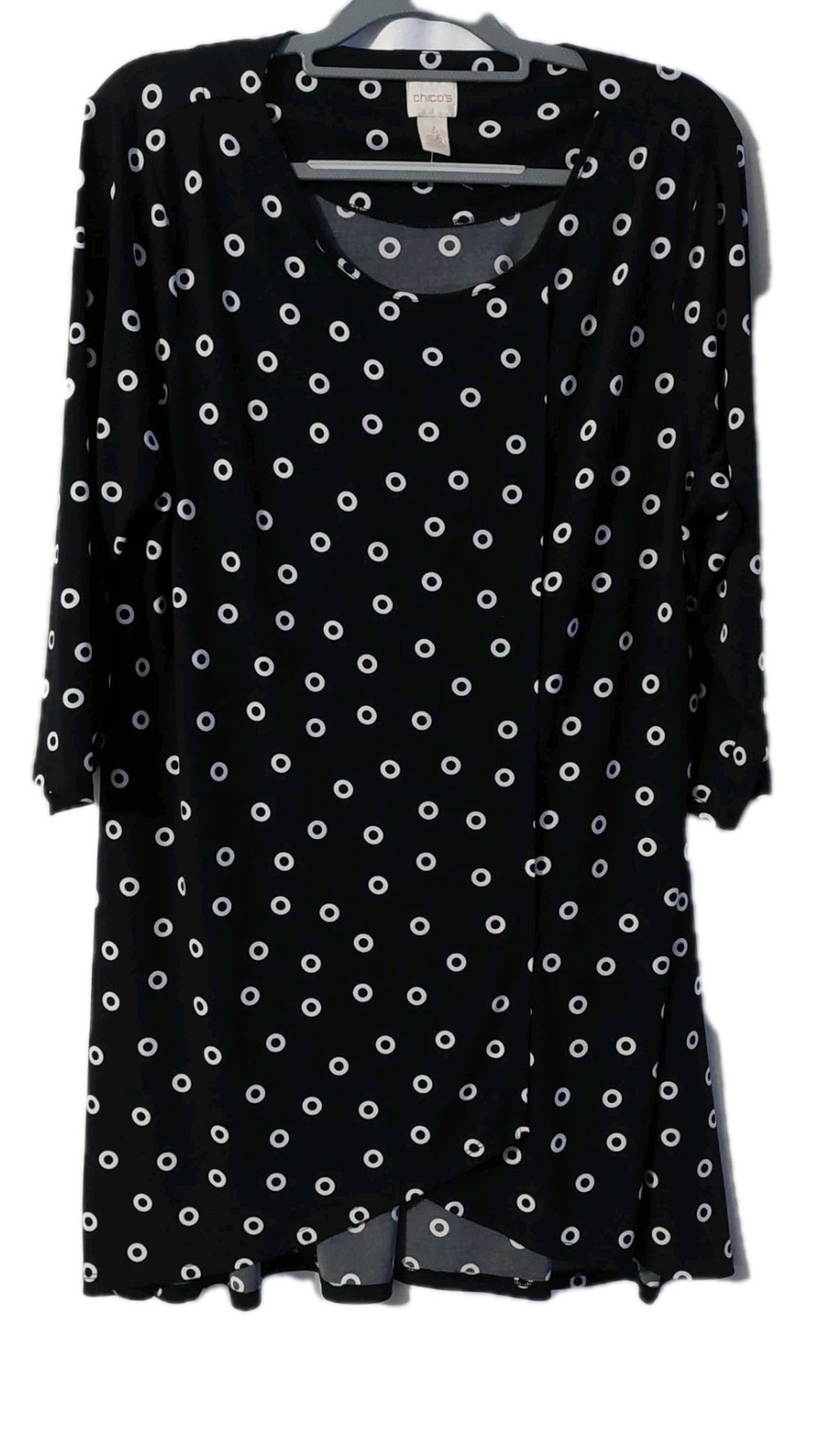 Chico's Womens Shirt Size 3 ( XL ) Black White Circle Print Tunic Career