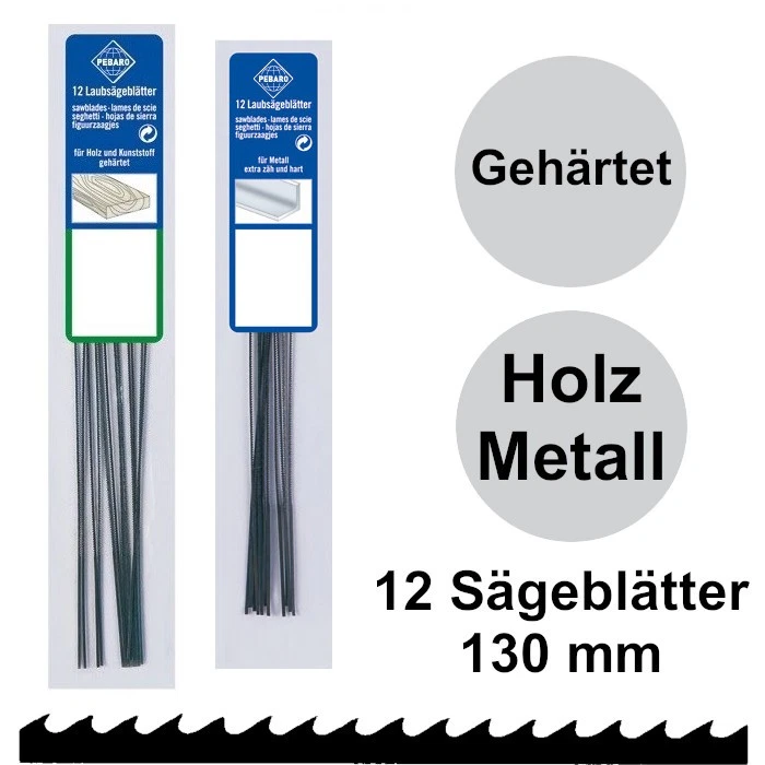 12x Laubsägeblätter Holz Metall & Kunststoff Sehr Fein - Mittel gehärtet Pebaro