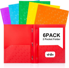 Plastic Folders with Pockets and Prongs,6 Pack,Heavy Duty 2-Pocket File Folder w
