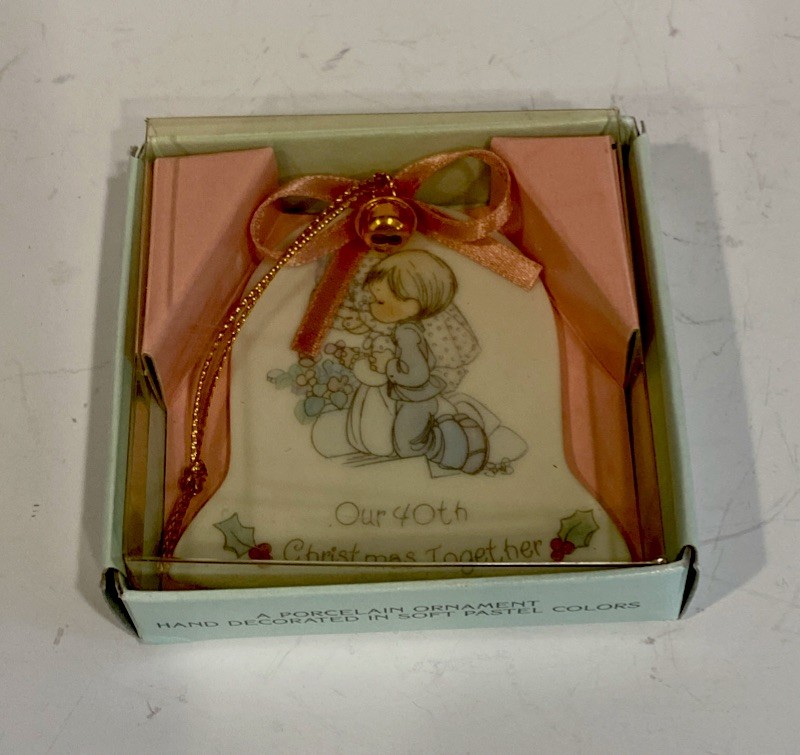 VTG Enesco Precious Moments “Our 40th Christmas Together” Porcelain Bell Ornam 
