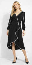 NWT WHITE HOUSE BLACK MARKET WHBM CONTRAST RUFFLE MIDI LONG SLEEVE DRESS SZ 4