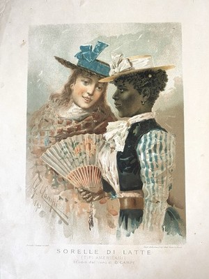 Giacomo Campi ''Sorelle Di Latte '' Milk Sisters Lithograph Watercolor Print 1893