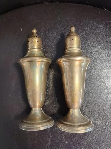 Reed & Barton Sterling Silver Weighted Salt & Pepper Shakers Glass Lined