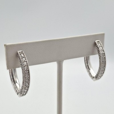 SJM S&J Corp Creolen 14K Weißgold rund Diamant aufklappbar Marquise-Form