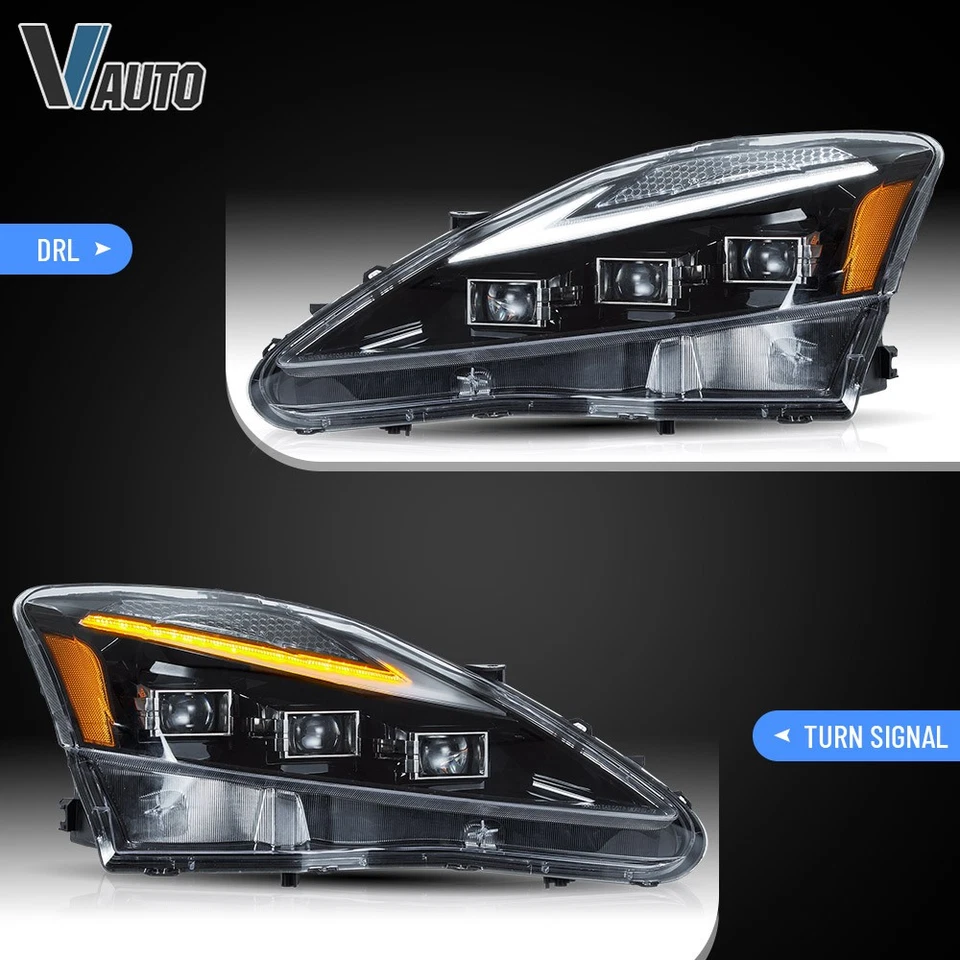 LED Projector Headlights For Lexus IS 250 350 IS F Amber Marker Sequential Pair - Image 3 of 4