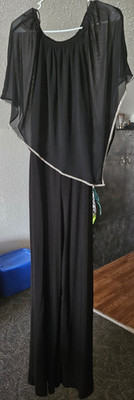 Black Sleeveless Wide-Leg Jumpsuit V-Neck Tie Closure Women's Size 12