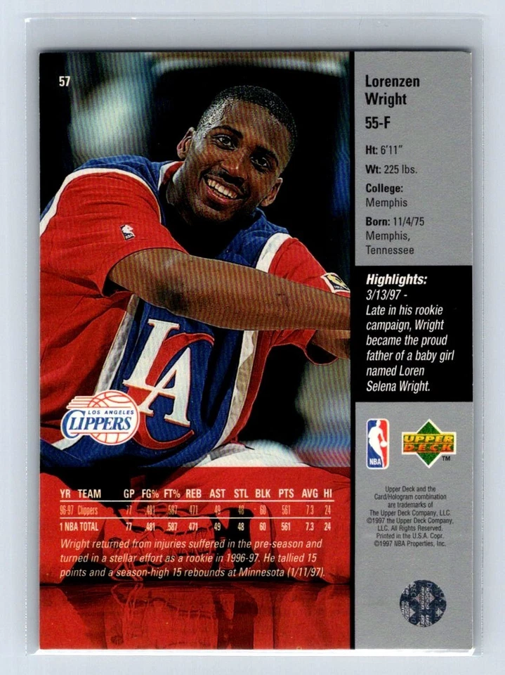 1997-98 Upper Deck - Lorenzen Wright #57 - Image 2 of 2