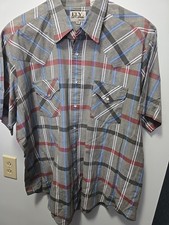 Ely Cattleman Men's Long Sleeve Pearl Snap Shirt Sz 17 1/2, Tiny Hole See Pics