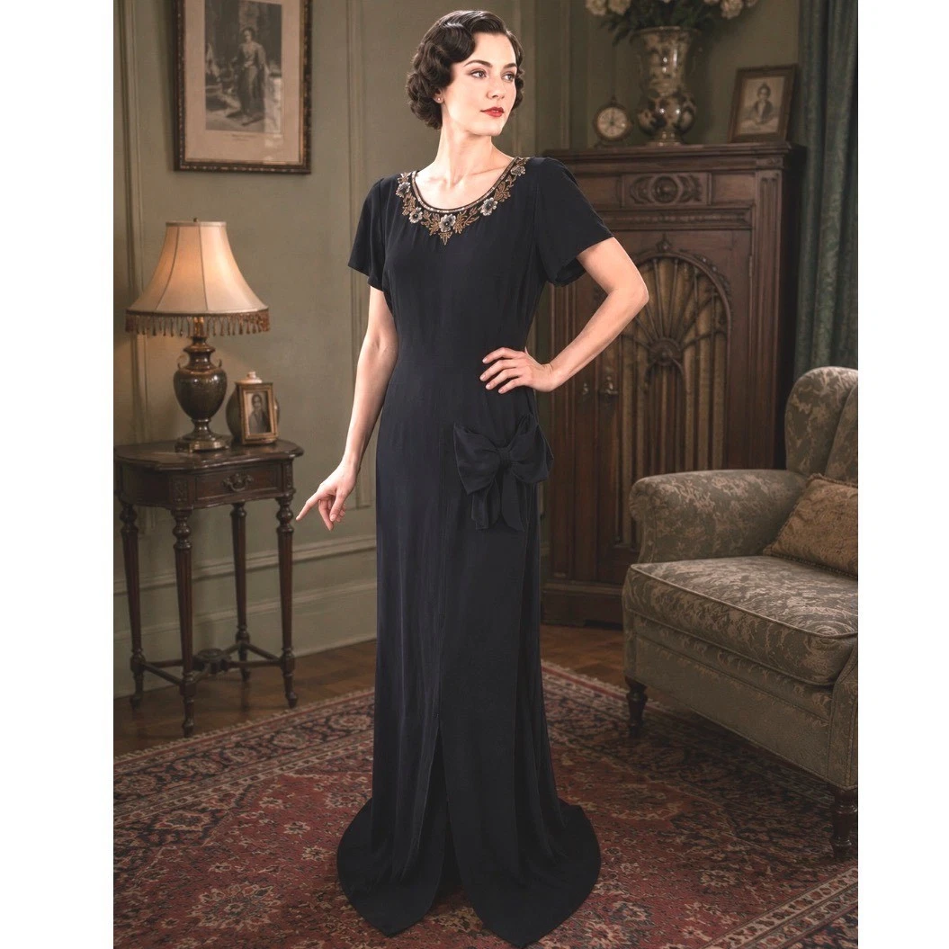Black Formal 1940s Vintage Dresses for Women for sale